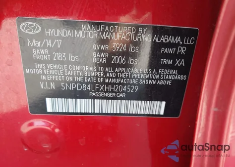 2017 Hyundai Elantra Value Edition from USA, damaged, VIN 5NPD84LFXHH204529